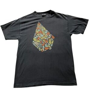 Vintage Y2K Volcom Stained Glass Mosaic Stone Logo T-Shirt Size M Black